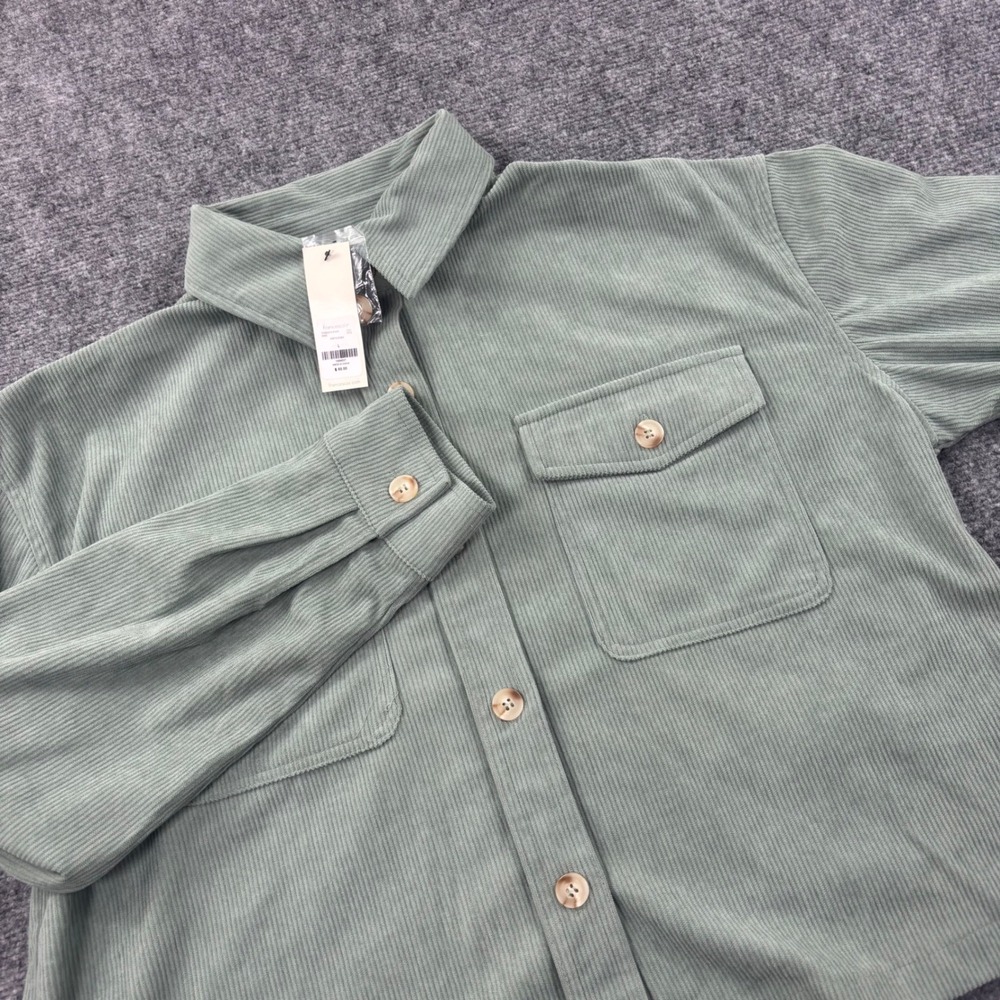 Francesca's Corduroy Crop Top Shirt Large Sage Button Down Shacket‎ NWT Women's